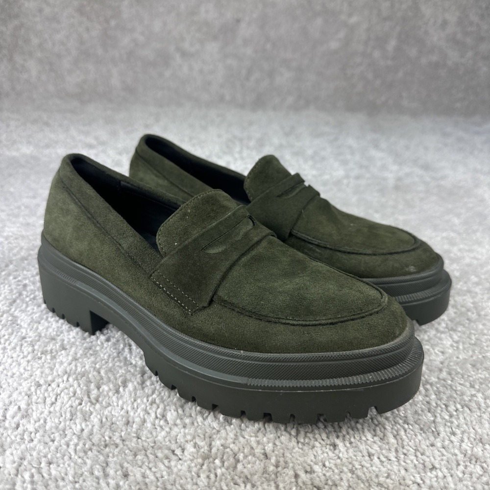 PATINA Zoe Chunky Loafer Olive Green Suede Leather Shoes Women US 8 EU 38.5